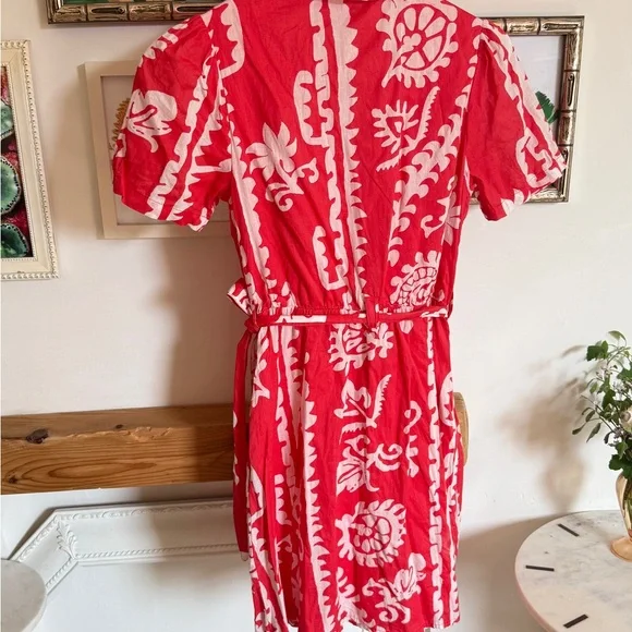 Mango Red & White Print Patterned Mini Dress in 100% Cotton with Pockets - Picture 14 of 14
